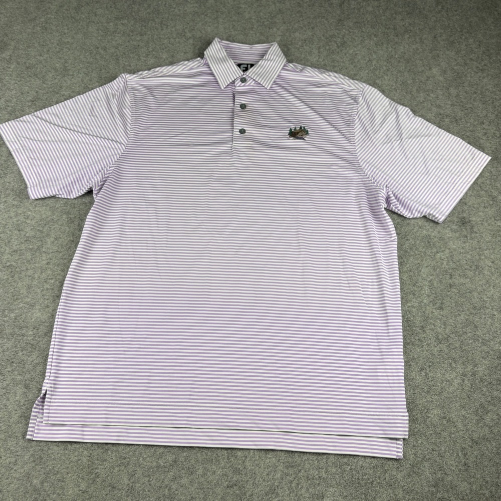 Footjoy Polo Shirt Mens Large Purple White Striped Golf Performance Preppy Top